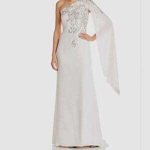 Tadashi Shoji Women's White Embellished Cape Sleeve Evening wedding Dress